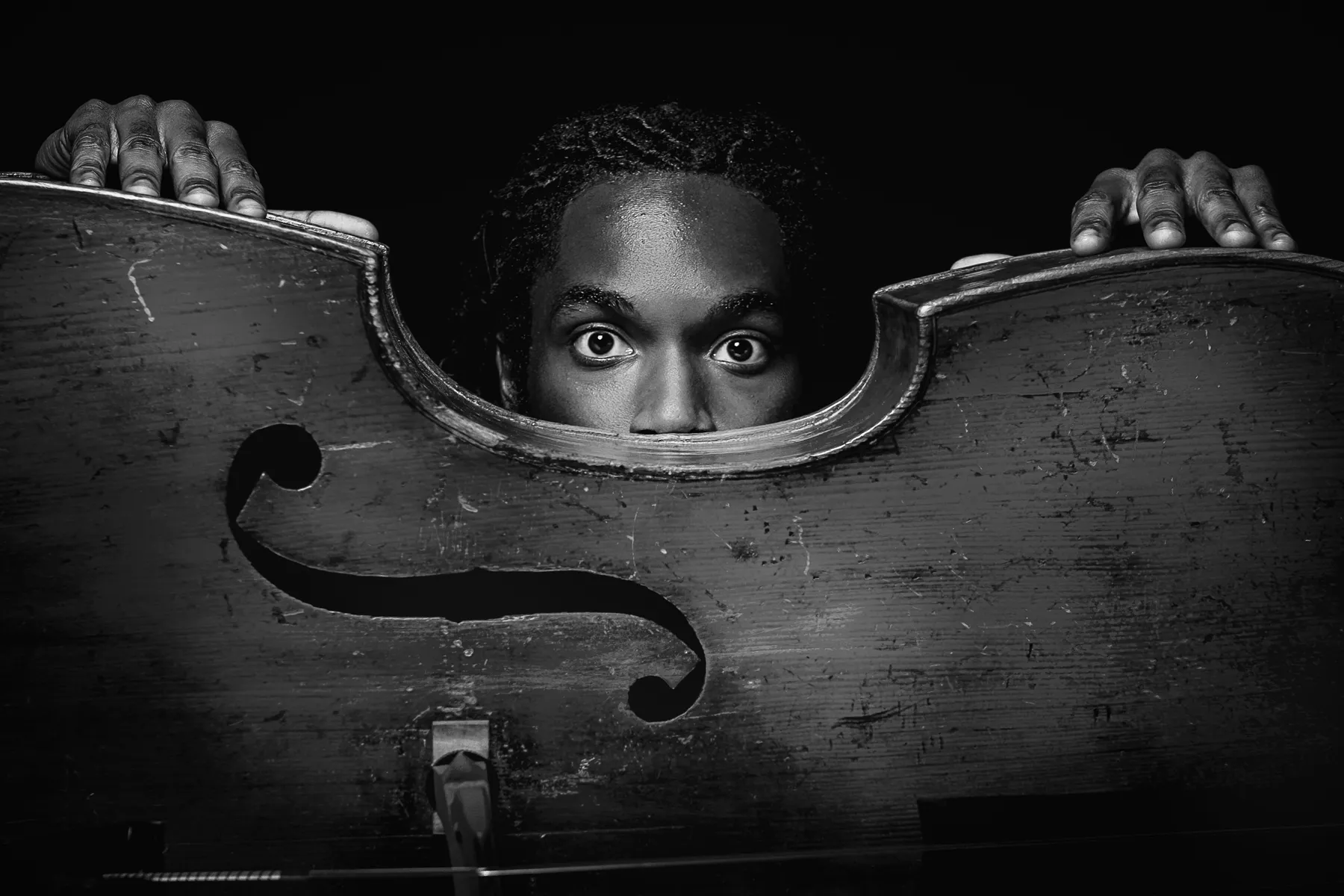 Musician with instrument at Richard Hill Photo studio in Dallas